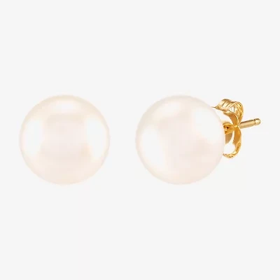 White Cultured Freshwater Pearl 14K Gold 8mm Ball Stud Earrings