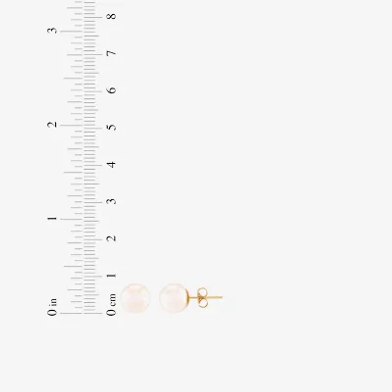 White Cultured Freshwater Pearl 14K Gold 8mm Ball Stud Earrings