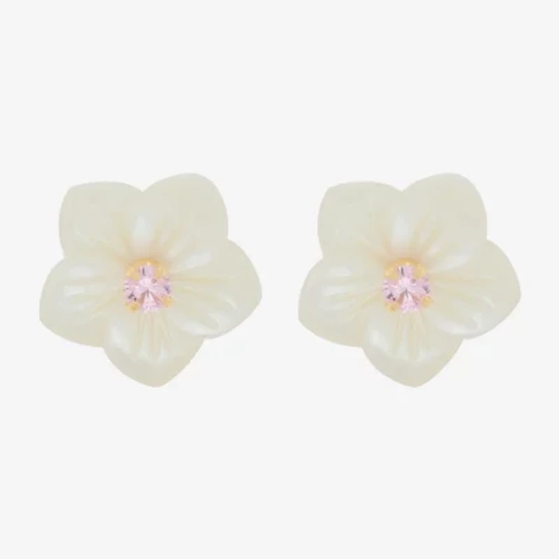 White Mother Of Pearl 14K Gold 10mm Flower Stud Earrings