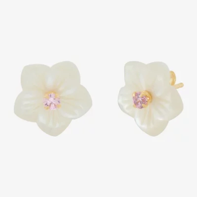 White Mother Of Pearl 14K Gold 10mm Flower Stud Earrings