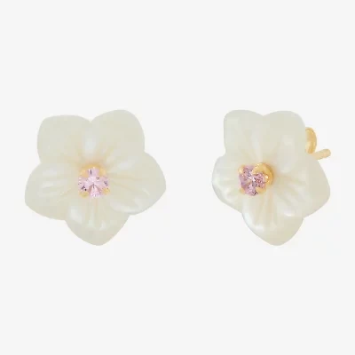White Mother Of Pearl 14K Gold 10mm Flower Stud Earrings