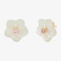 White Mother Of Pearl 14K Gold 10mm Flower Stud Earrings