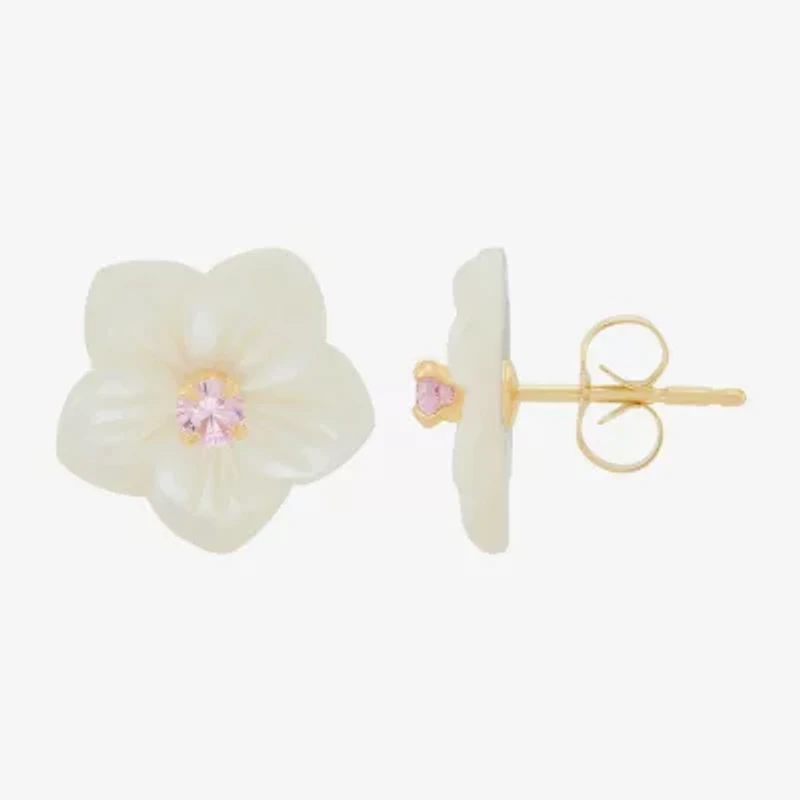 White Mother Of Pearl 14K Gold 10mm Flower Stud Earrings