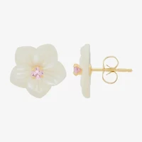 White Mother Of Pearl 14K Gold 10mm Flower Stud Earrings