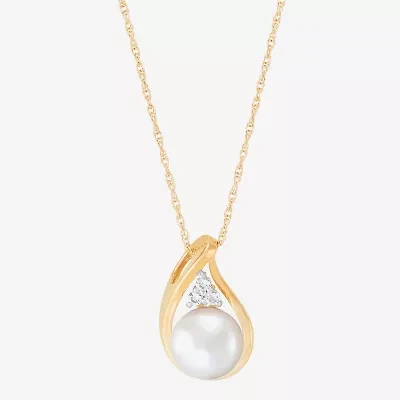 Womens White Cultured Freshwater Pearl 10K Gold 18 Inch Pendant Necklace