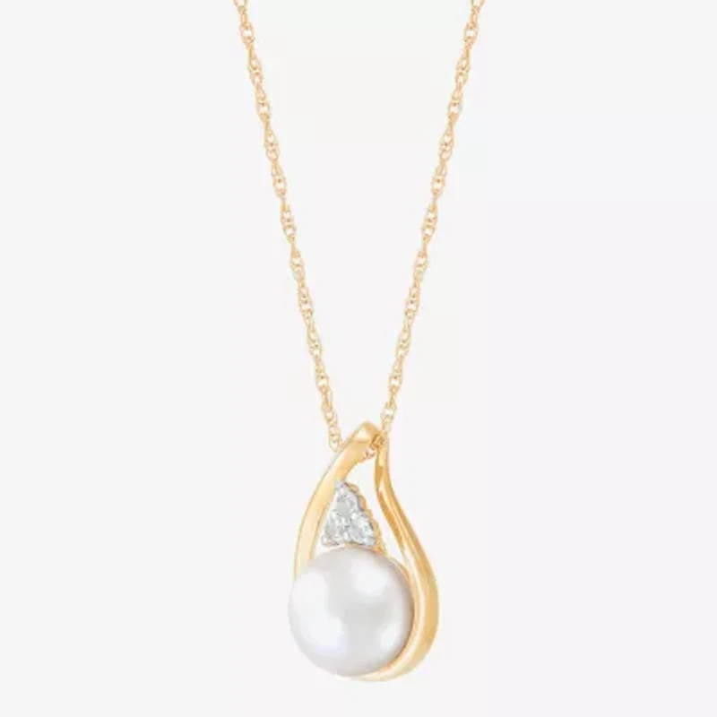 Womens White Cultured Freshwater Pearl 10K Gold 18 Inch Pendant Necklace