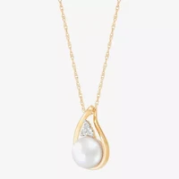 Womens White Cultured Freshwater Pearl 10K Gold 18 Inch Pendant Necklace
