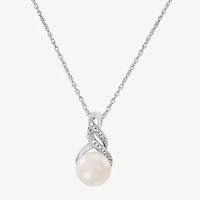 Womens Diamond Accent White Cultured Freshwater Pearl Pendant Necklace Set