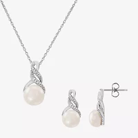 Womens Diamond Accent White Cultured Freshwater Pearl Pendant Necklace Set