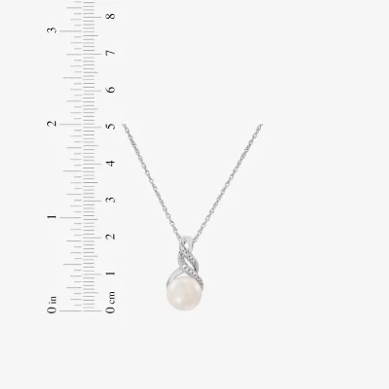 Womens Diamond Accent White Cultured Freshwater Pearl Pendant Necklace Set