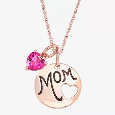 Womens Lab Created Red Ruby 14K Rose Gold Over Silver 18 Inch Pendant Necklace
