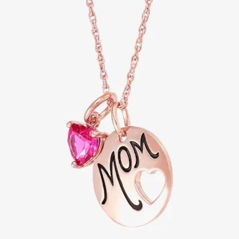 Womens Lab Created Red Ruby 14K Rose Gold Over Silver 18 Inch Pendant Necklace