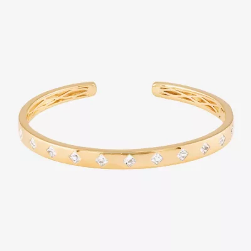 Womens White Sapphire 14K Gold Over Silver Cuff Bracelet