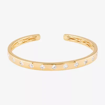 Womens White Sapphire 14K Gold Over Silver Cuff Bracelet