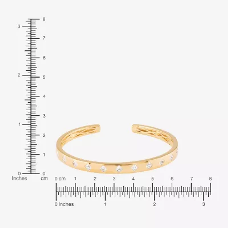 Womens White Sapphire 14K Gold Over Silver Cuff Bracelet