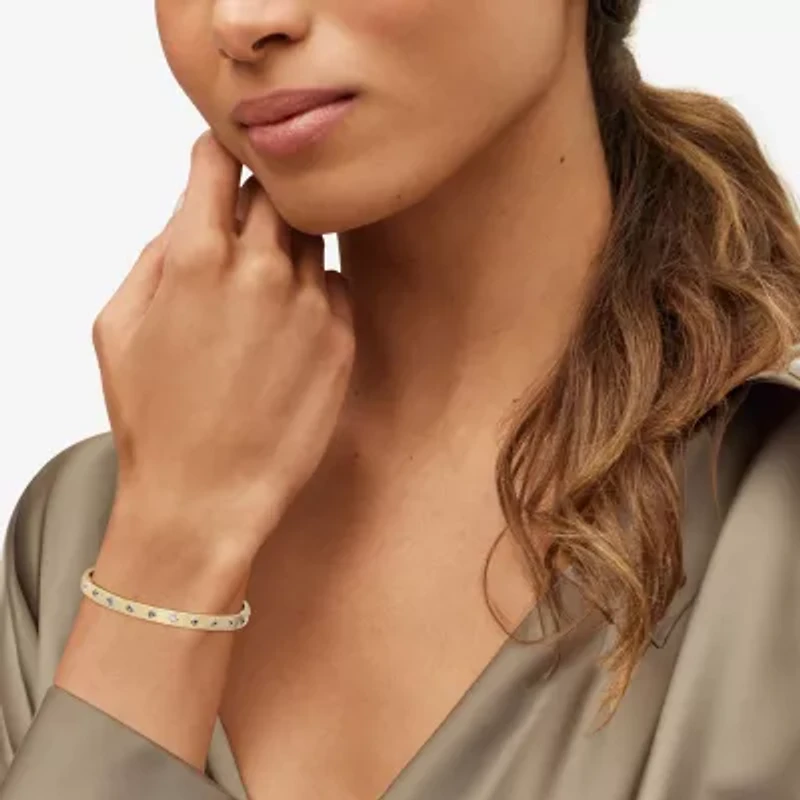 Womens White Sapphire 14K Gold Over Silver Cuff Bracelet
