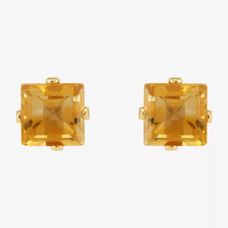 Genuine Orange Citrine 14K Gold 5mm Square Stud Earrings