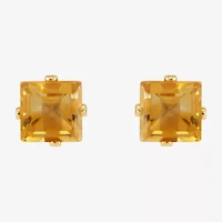 Genuine Orange Citrine 14K Gold 5mm Square Stud Earrings
