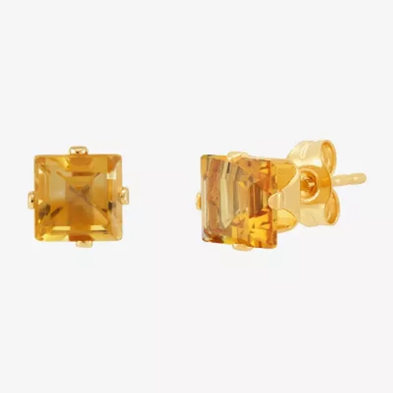 Genuine Orange Citrine 14K Gold 5mm Square Stud Earrings