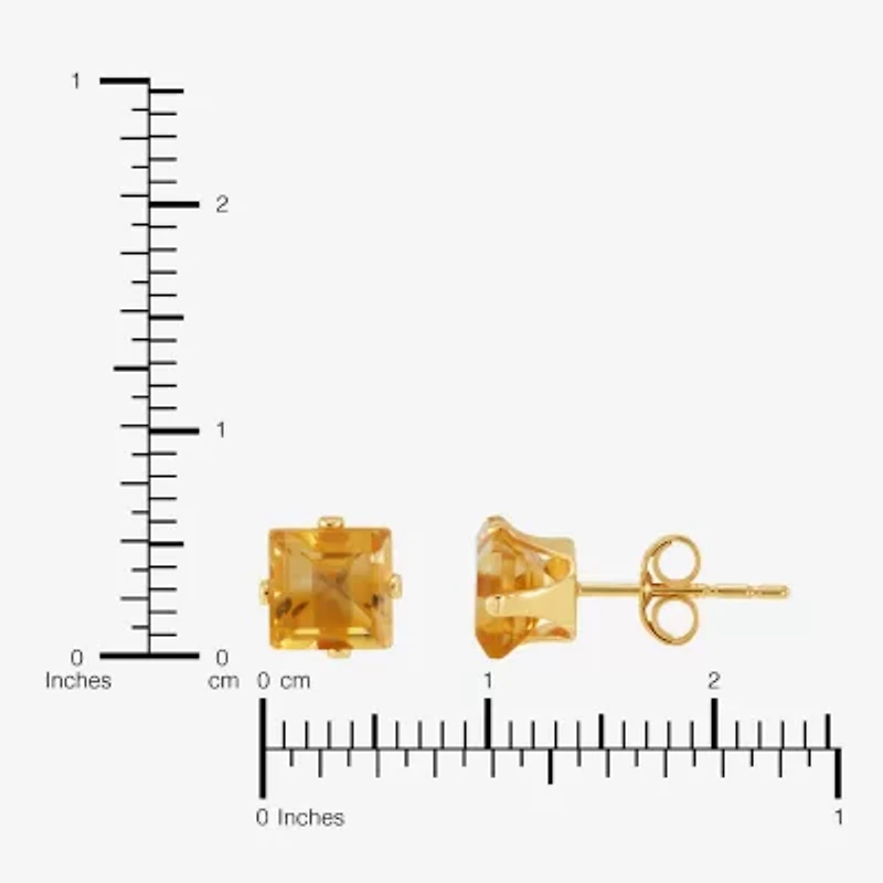 Genuine Orange Citrine 14K Gold 5mm Square Stud Earrings