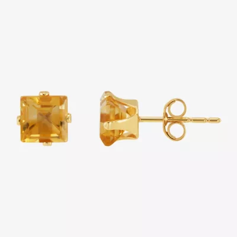 Genuine Orange Citrine 14K Gold 5mm Square Stud Earrings