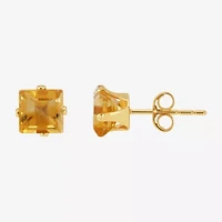 Genuine Orange Citrine 14K Gold 5mm Square Stud Earrings