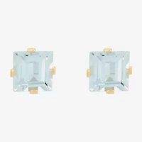 Genuine Blue Aquamarine 14K Gold 5mm Square Stud Earrings