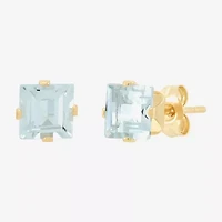Genuine Blue Aquamarine 14K Gold 5mm Square Stud Earrings