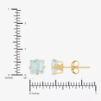 Genuine Blue Aquamarine 14K Gold 5mm Square Stud Earrings