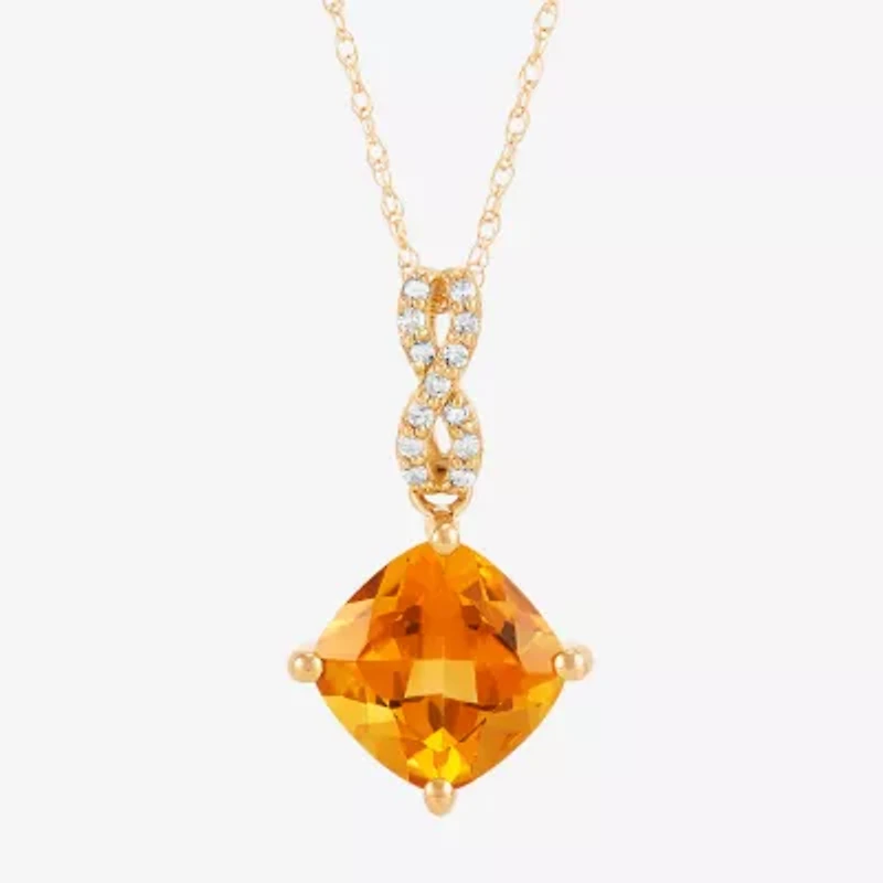 Womens Diamond Accent Genuine Orange Citrine 10K Gold 18 Inch Pendant Necklace