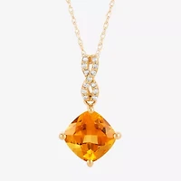 Womens Diamond Accent Genuine Orange Citrine 10K Gold 18 Inch Pendant Necklace