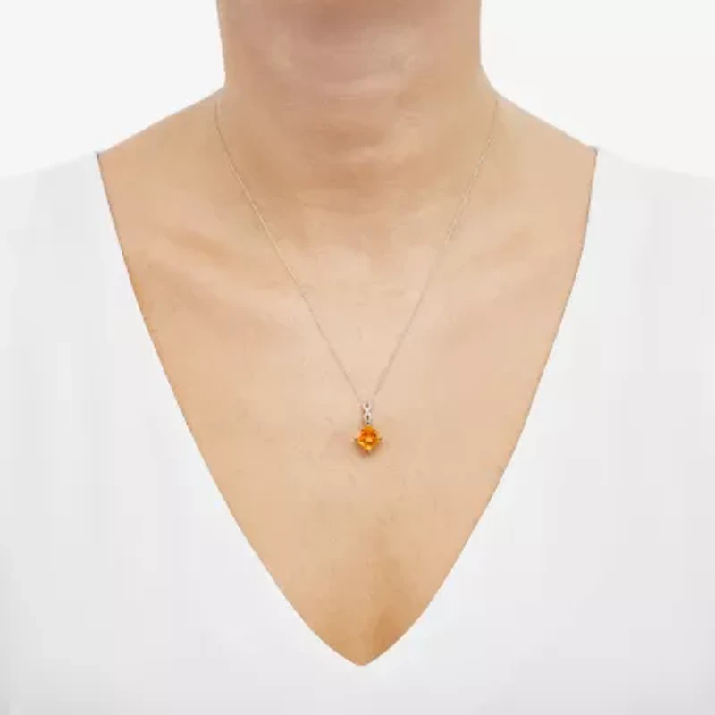 Womens Diamond Accent Genuine Orange Citrine 10K Gold 18 Inch Pendant Necklace