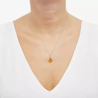 Womens Diamond Accent Genuine Orange Citrine 10K Gold 18 Inch Pendant Necklace