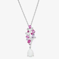 Womens Lab Created White Opal Sterling Silver Flower 18 Inch Pendant Necklace