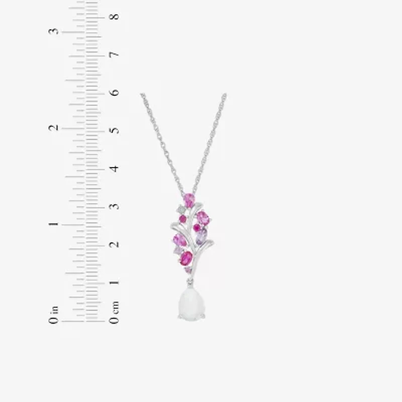Womens Lab Created White Opal Sterling Silver Flower 18 Inch Pendant Necklace