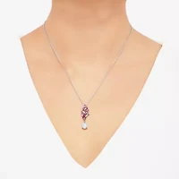 Womens Lab Created White Opal Sterling Silver Flower 18 Inch Pendant Necklace