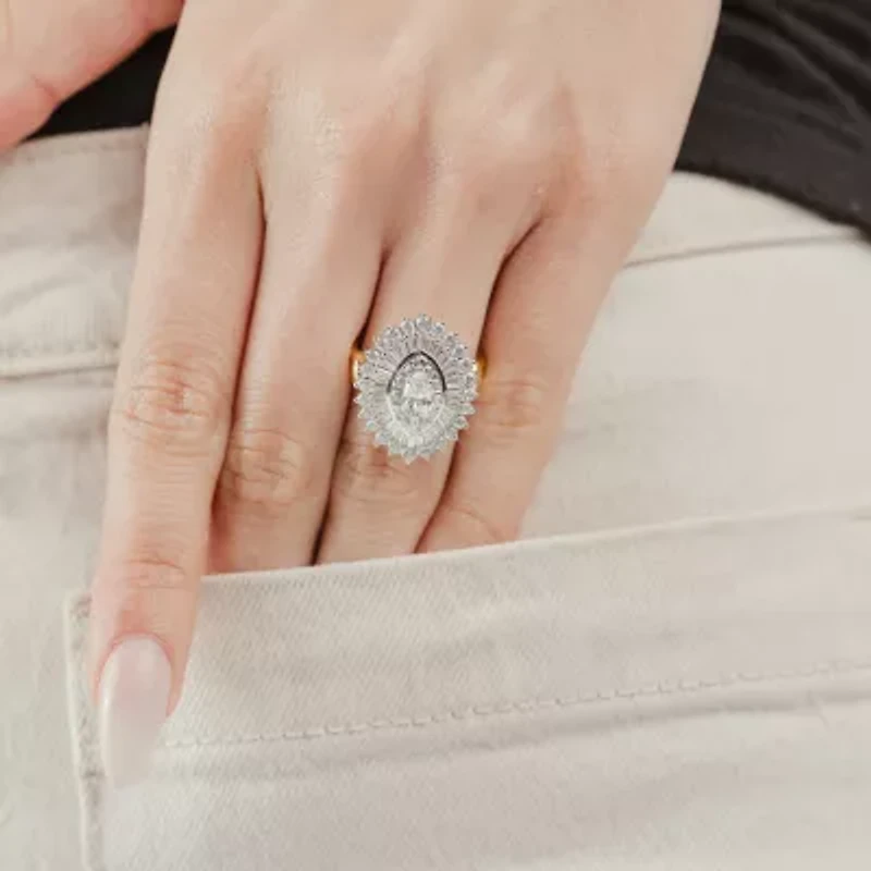 (Si2 / G) Womens 2 1/2 CT. T.W. Lab Grown White Diamond 10K Gold Oval Marquise Cluster Cocktail Ring