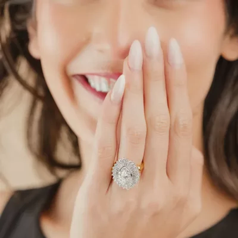 (Si2 / G) Womens 2 1/2 CT. T.W. Lab Grown White Diamond 10K Gold Oval Marquise Cluster Cocktail Ring