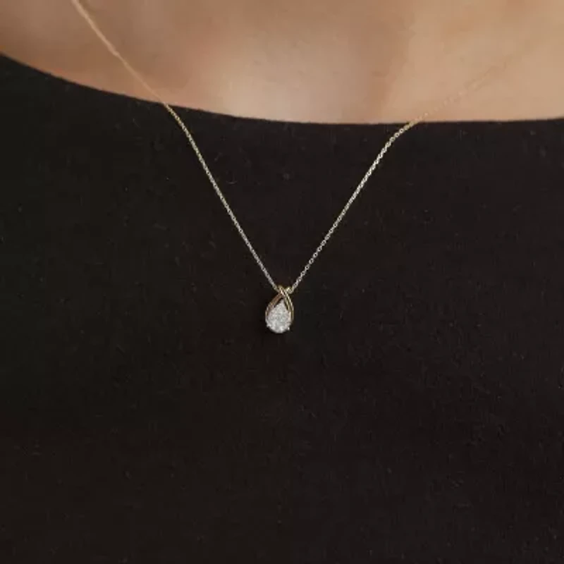 Diamond Blossom (G Womens Diamond Accent Lab Grown White Diamond 10K Gold Pear 18 Inch Pendant Necklace