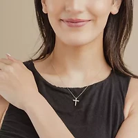 G/Si2) Womens 1/ CT. T.W. Lab Grown White Diamond 10K Gold Cross 18 Inch Pendant Necklace