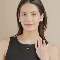 G/Si2) Womens 1/ CT. T.W. Lab Grown White Diamond 10K Gold Cross 18 Inch Pendant Necklace