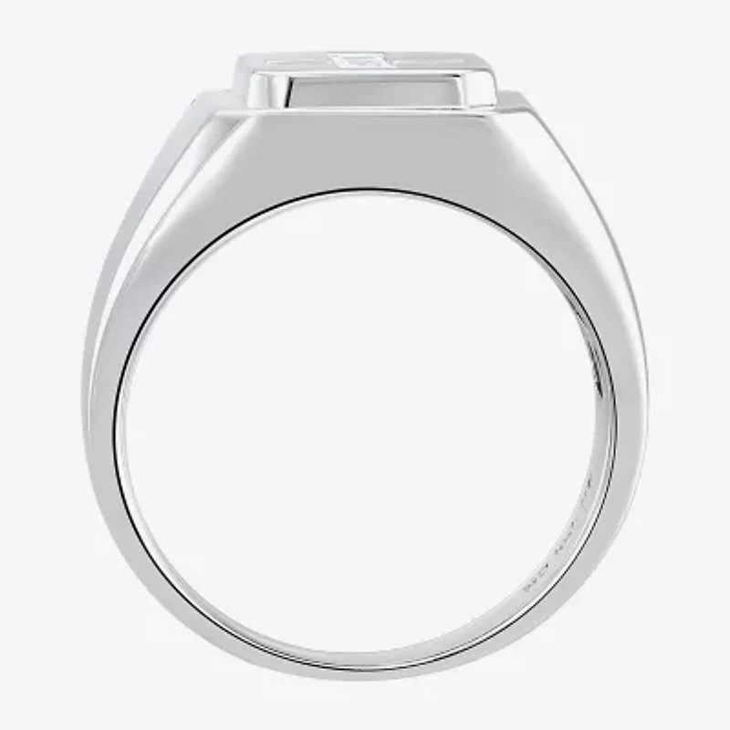 Mens Cubic Zirconia Sterling Silver Cross Signet Ring