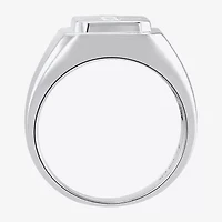 Mens Cubic Zirconia Sterling Silver Cross Signet Ring