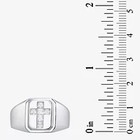 Mens Cubic Zirconia Sterling Silver Cross Signet Ring