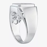 Mens Cubic Zirconia Sterling Silver Cross Signet Ring