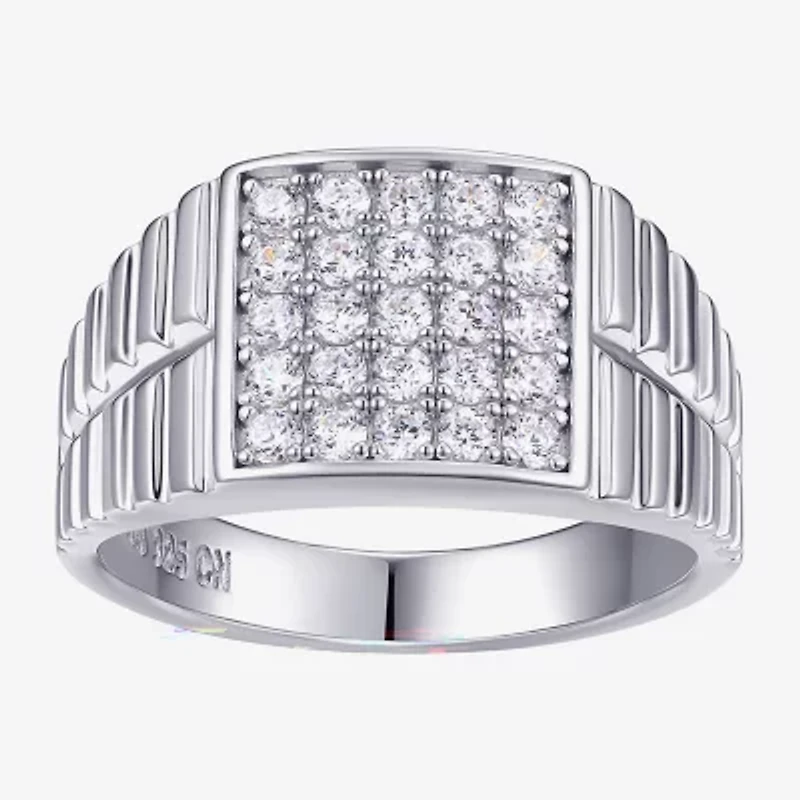 Mens Cubic Zirconia Sterling Silver Square Signet Ring