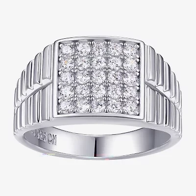 Mens Cubic Zirconia Sterling Silver Square Signet Ring