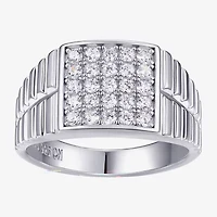 Mens Cubic Zirconia Sterling Silver Square Signet Ring