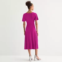 Perceptions Womens Short Sleeve Midi Fit + Flare Dress