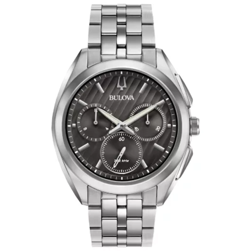 Bulova Curv Mens Silver Tone Stainless Steel Bracelet Watch 96a186